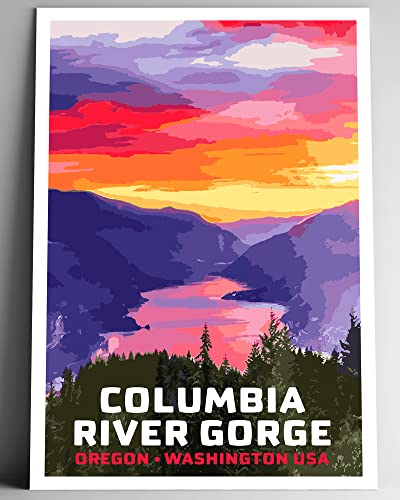 Columbia River Gorge • Washington • Oregon Vintage-Style Travel Poster - 8x10-12x18-18x24-24x36 / 4x6 Postcard WPA Style Art Print USA Columbia River America the Beautiful (4x6 Inch Postcard)