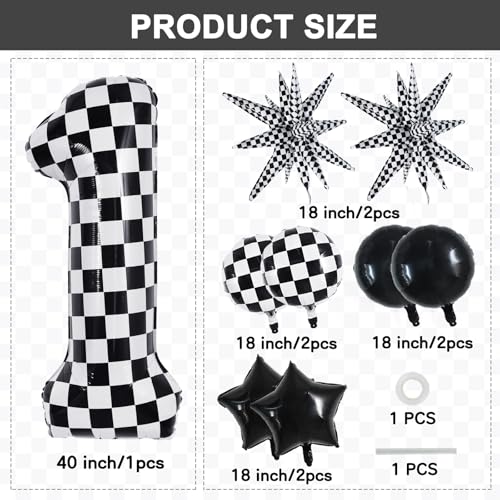 Image of TONIFUL 1st Birthday Balloons Kit 40 Inch Checkered Number 1 Foil Balloon