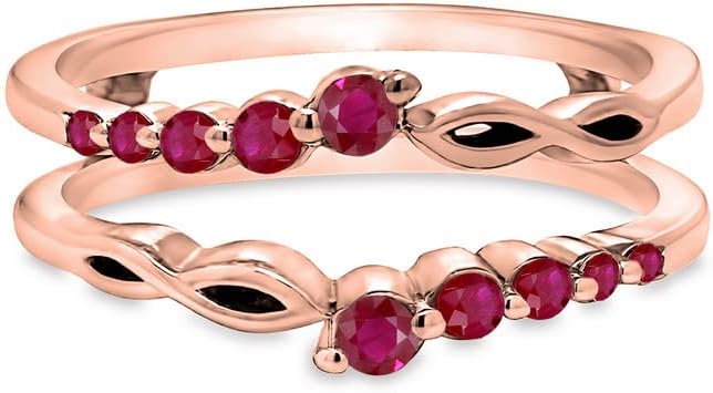 Round Cut Red Ruby Wedding Band Enhancer Guard for Women, 14K Gold Finish 925 Silver Ladies Red Ruby Wrap Ring