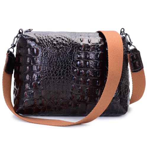 Bolsa Transversal Feminina em Couro Legitimo, Marrom, com Alça Ajustável (Cafe)