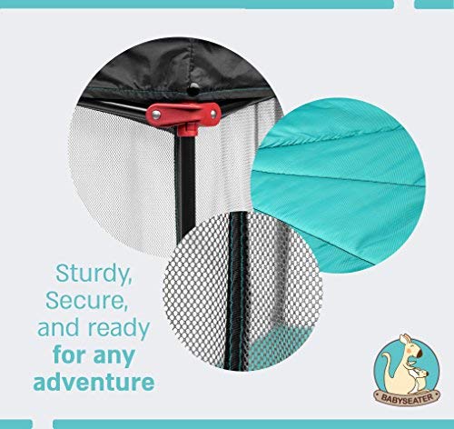 Portable Playard Play Pen for Infants and Babies - Lightweight Mesh Baby Playpen with Carrying Case - Easily Opens with 1 Hand (Turquoise)