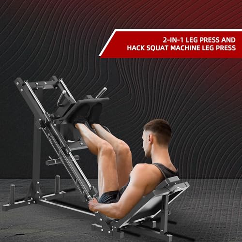 Leg Press Hack Squat Machine, Plate Loaded Adjustable Leg Press Machine, Hack Squat Machine with Weight Storage Posts Home Gym, 1100 LB Capacity, Black