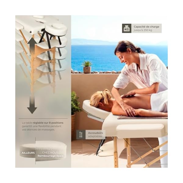 tectake® Table de Massage Pliante Professionnelle 3 Zones Massage et Relaxation Bois Table Esthetique Professionnel Cosmetique Lit de Massage Portable Repose Bras & Housse de Transport - Beige