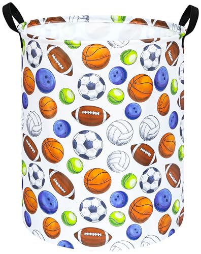 Image of 19.7 inch Round Kids Laundry Basket Gift Baskets Storage Laundry Hamper Toys Nursery Bin with Handles,Storage Basket for Childrens Room Bedroom Decor (BALLS)