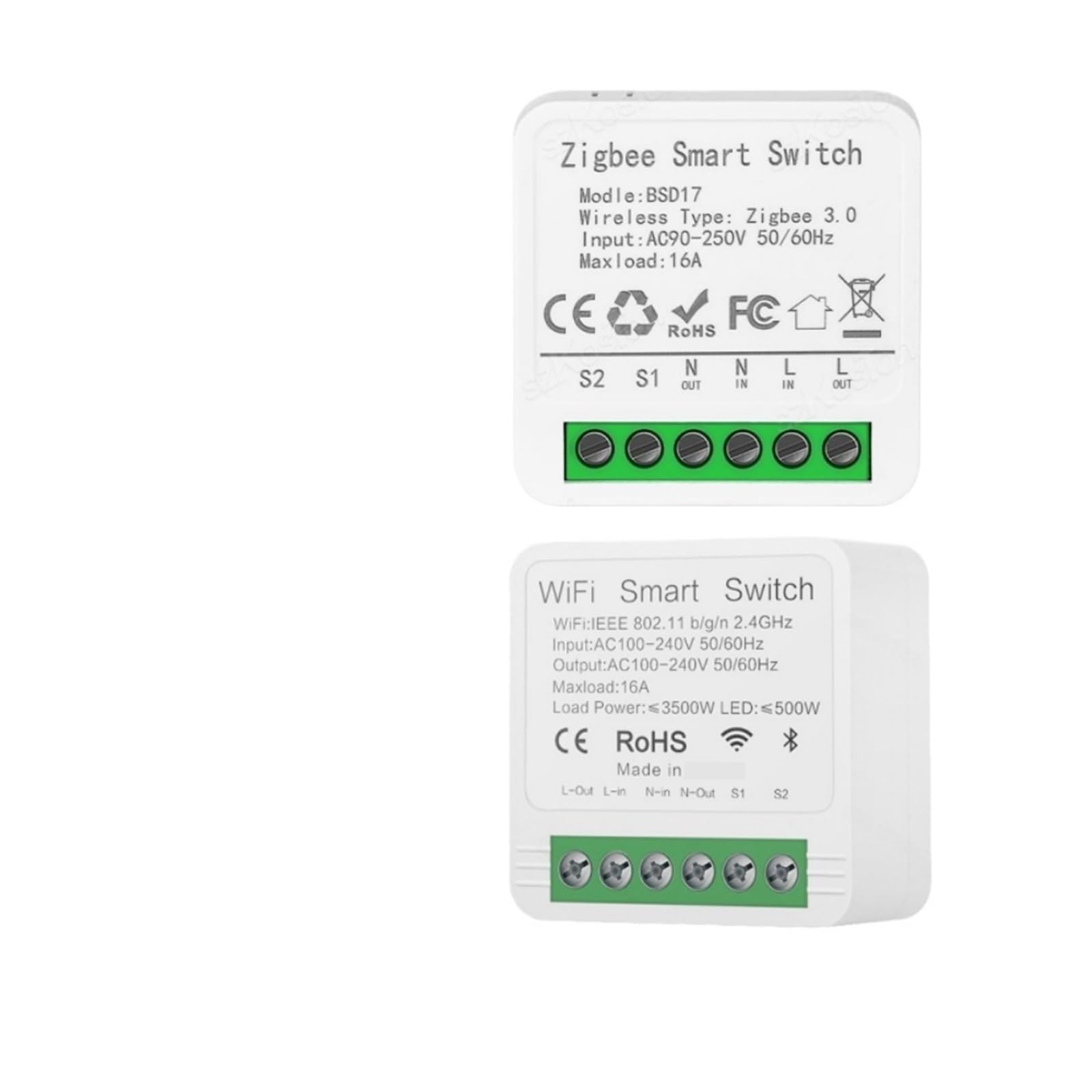 Interruttore WiFi intelligente EWelink APP 16A Mini interruttori fai da te a 2 vie Modulo timer interruttore automatico Supporto Alexa Google Home Alice(WiFi)