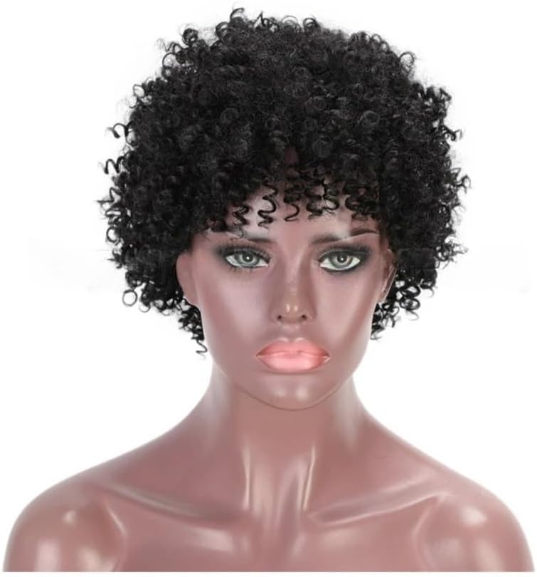 小さなカーリー人工毛かつら前髪付き 6 インチ黒色ショートウィッグ女性のための日常コスプレ使用 ヘアエクステンション