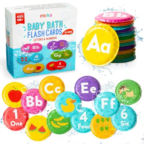 Image of merka Bath Toys Flash Cards - 36-Pc Multicolor 2.25-Inch Foam Alphabet & Number Cards - Waterproof Bath Time Toddler Learning Toys for Ages 1-3