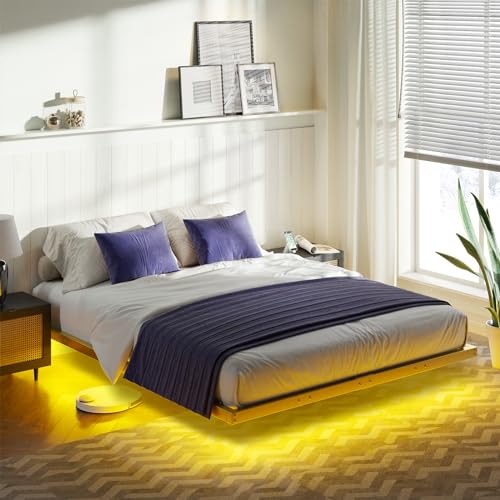 Floating Bed Frame with LED Lights for Full Size Bed - Heavy Duty Metal Platform Bed