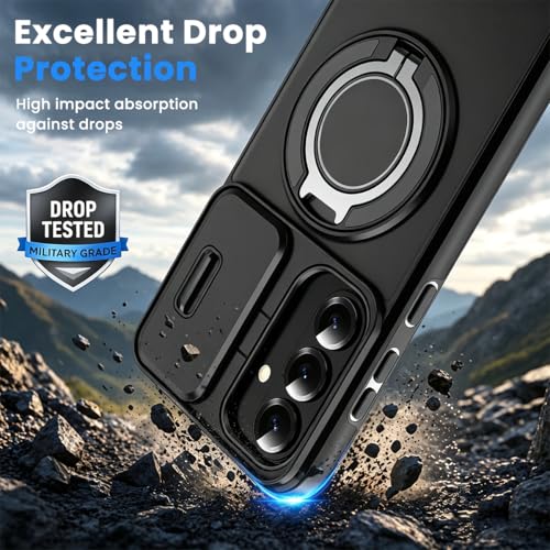 Image of ZORBES Compatible with Galaxy S26 Plus, S26 Plus Case with Military Grade Shockproof Rugged, Magnetic Desk Ring Anti-Scratch PC Phone Case with TPU Bumper, Sliding Lens Guards