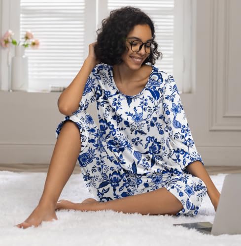 Image of PrinStory Womens Pajama Sets Capri Pjs Soft Lounge Sets XS-4XL