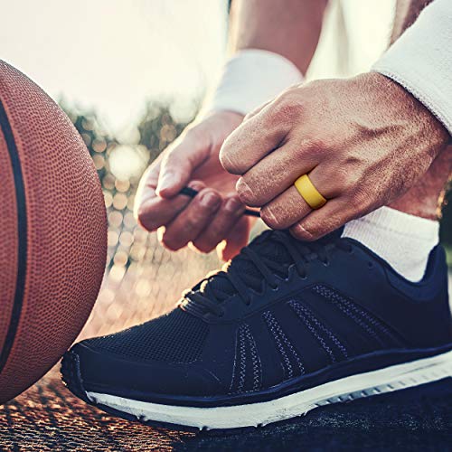 ROQ Silicone Rubber Wedding Ring for Men, Comfort Fit, Breathable Rubber Engagement Band, Men's Wedding Band, 8mm Wide 2mm Thick, Dome Solid, 4 Pack, Orange, Grey, Black, Yellow, Size 12 - Thumbnail 2
