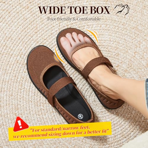 Image of Waluzs Wide Toe Box Flats Shoes Women Knit Ballet Flats Mary Jane Dress Flat Wide Width Walking Shoes Slip-on with Strap