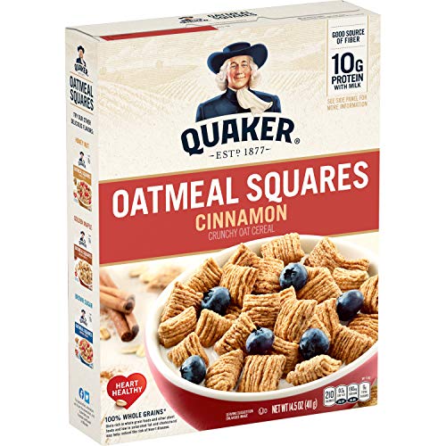 Quaker Oatmeal Squares Cereal, Cinnamon, 14.5-Ounce Boxes (Pack of 4)