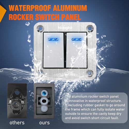 Image of Nilight 2 Gang Rocker Switch Panel 3 Pin On Off Pre-Wired Blue LED | Waterproof Aluminum Toggle Switches with DIY Stickers for 12V 24V Automotive Cars Marine Boats UTV Truck Jeeps