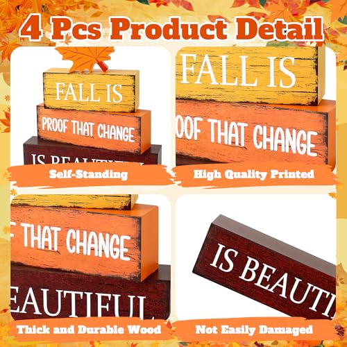 Image of 4 Pcs Fall Wooden Decor, Fall Table Decorations Gifts for Home