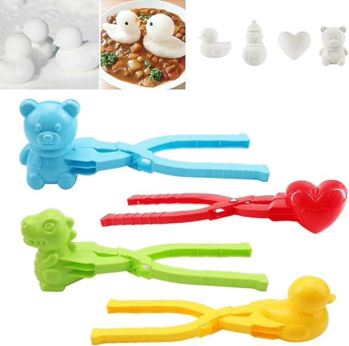 Rice Ball Mold DIY Sushi Molds Animal Shapes Sushi Molds Snowball Maker Clip for Kids (Duck+Dinosaur+Bear+Heart Shape)