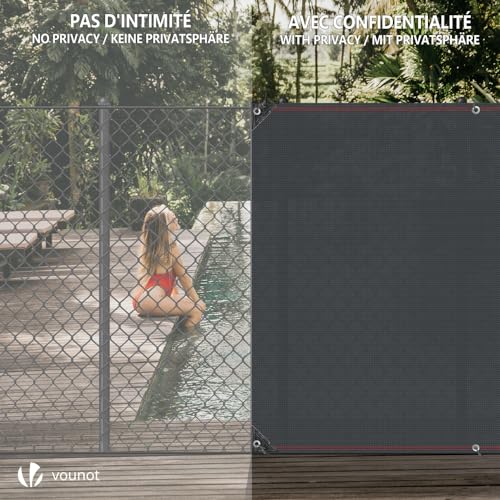 VOUNOT® Zaunblende 1.8×10m, Sichtschutz Zaun 230 g/m² HDPE Schattiernetz, Windschutz UV-resistent Reißfest, 95% Beschattungsgrad, mit Löcher und Kabelbinder, Anthrazit