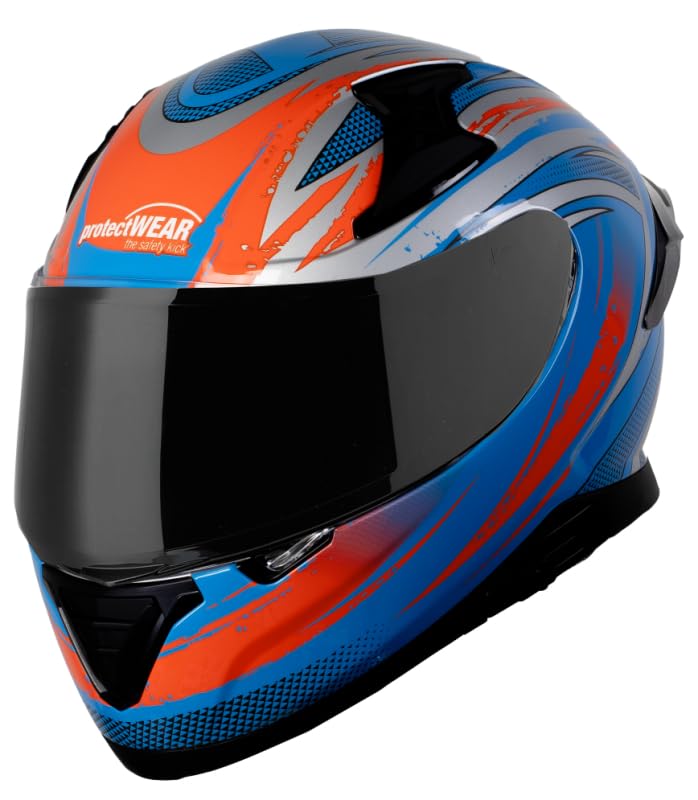 Protectwear Motorradhelm 927-BO blau/orange Integralhelm Fullface-Helm (S (55-56 cm))