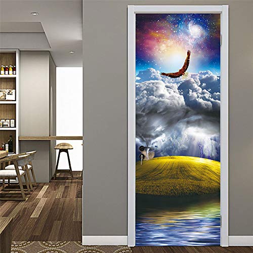 N / A Pegatinas de Puerta de Flores de Cerezo exuberantes Rosas, Puerta de Tren Retro, decoración del hogar para Sala de Estar, Dormitorio, Cocina, decoración A14 77x200cm