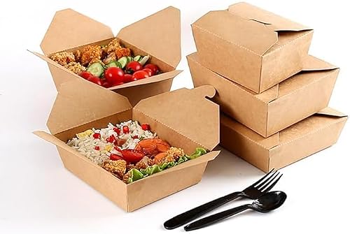 HOT BARGAINS 40 X 98oz (2800ml) (No.4) Brown Paper Kraft Disposable & Leakproof Food & Snacks Boxes Biodegradable, Eco Friendly, Kraft Deli Food Containers Ideal for Takeaway Restaurant (40)