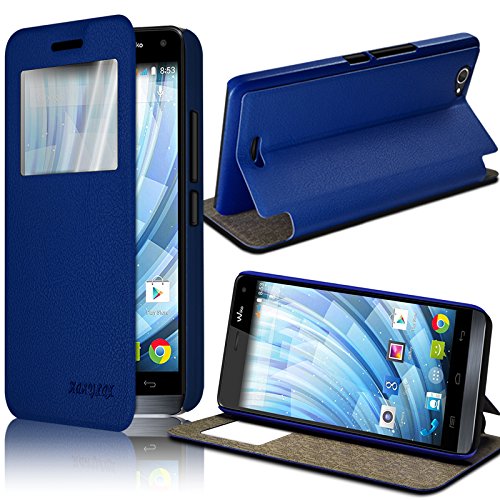 Seluxion - Housse Coque Etui S-View Fonction Support Couleur Bleu pour Wiko Getaway + Film de Protection