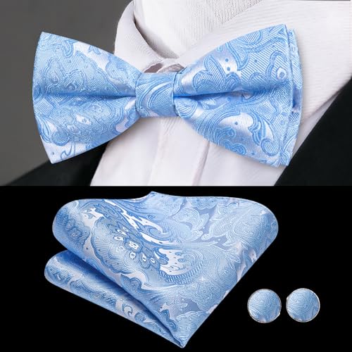 Dubulle Mens Cummerbund and Bow Tie Set Paisley Floral Pretied Bowties for Men Pocket Square Cufflinks Wedding Business3
