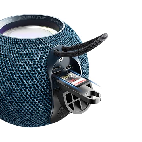 Image of Swiss Military Musica Blue Wireless Bluetooth Speaker, Bluetooth 5.0, 8W Output USB /TF Card /FM /BT /TWS Play Modes, Portable Design, Rich Sound & Deep Bass, Ideal for Home, Travel & Outdoor Use