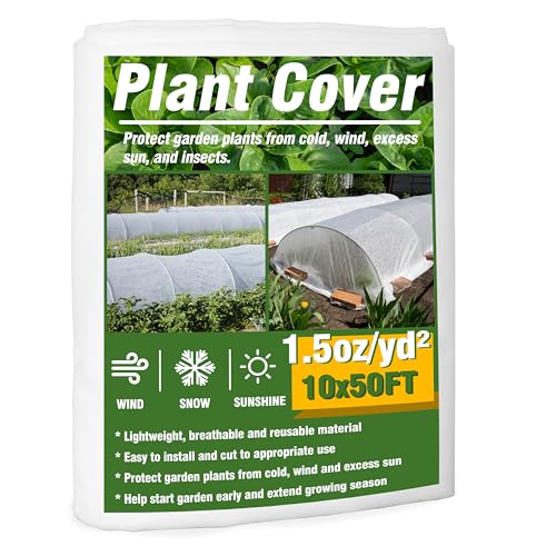 Image of Gardzen 1.5 oz Plant Covers Freeze Protection, Reusable 10ft x 50ft Floating Row Covers, Thicker Frost Blankets for Outdoor Plants, Pests Protection, White