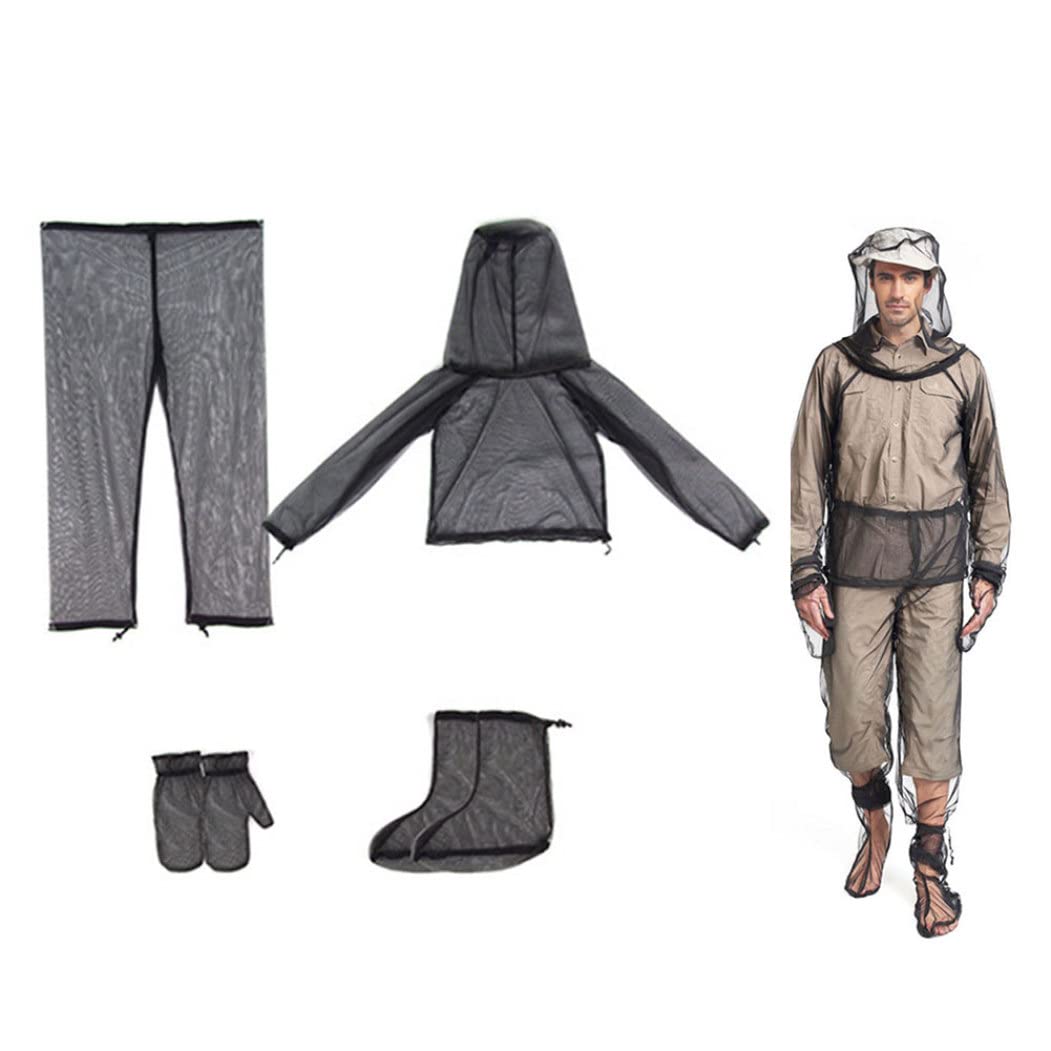 Ropa antimosquitos Traje de mosquitos Protección contra mosquitos 4PCS/Set Mosquiteras transpirables translúcidas Traje de mosquitos ajustable Protección plegable contra mosquitos para acampar S/M