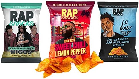 Rap Snacks Lil Baby, Rick Ross, and Migos, Sweet Chili Lemon Pepper, and Sour Cream with a Dab of Ranch Chips Variety-Pack of 6