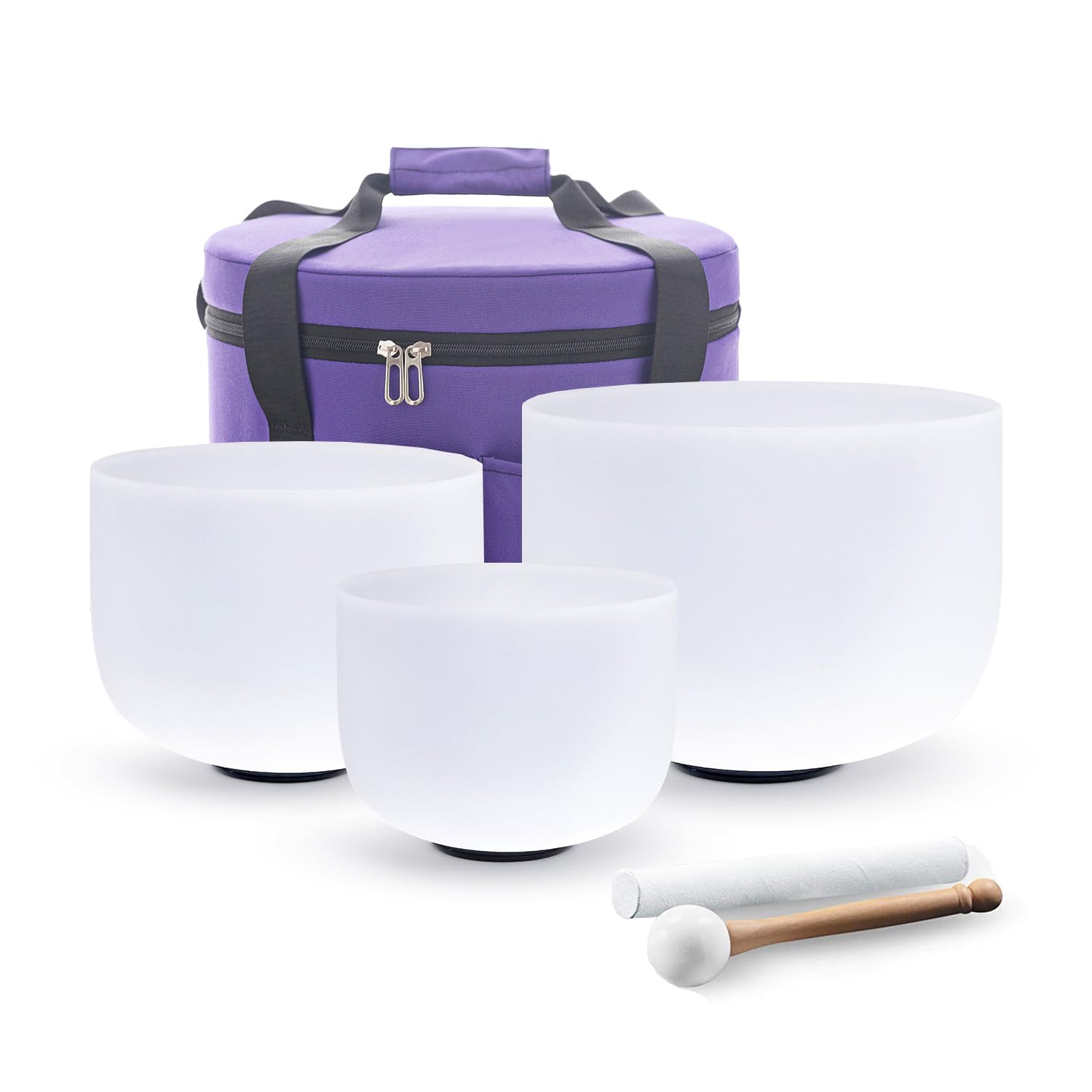 Hye-eun Juego de 3 cuencos tibetanos de cristal, 432 Hz, 7 pulgadas, 9 pulgadas, F y 11 D, con bolsa de transporte, mazo para sanación, terapia, meditación, yoga, cristal, juego de 3 unidades
