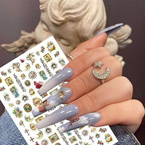 Adesivi per Unghie EBANKU Adesivi per Nail Art Angelo Adesivi 3D Autoadesivi per Unghie Decalcomanie per Unghie Angelo Cupido Baby Love Fiore Nail Art Decorazione Manicure Fai da Te