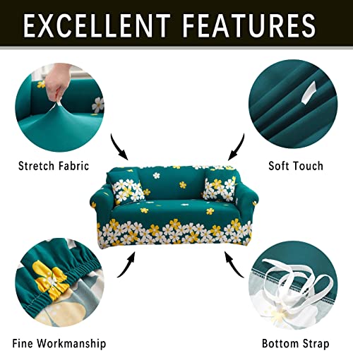 Qubjus Stretch Sofa Cover Printed Couch Cover Patterned With One Separate Cushion Cover For 3 Cushion Couches Sofas Washable Elastic Universal Furniture Protector(Large,Green Floral) #TOP2