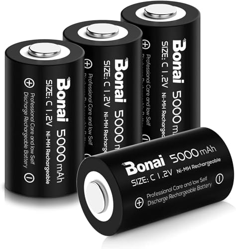 BONAI Rechargeable C Batteries 5000mAh Ni-MH 4-Pack
