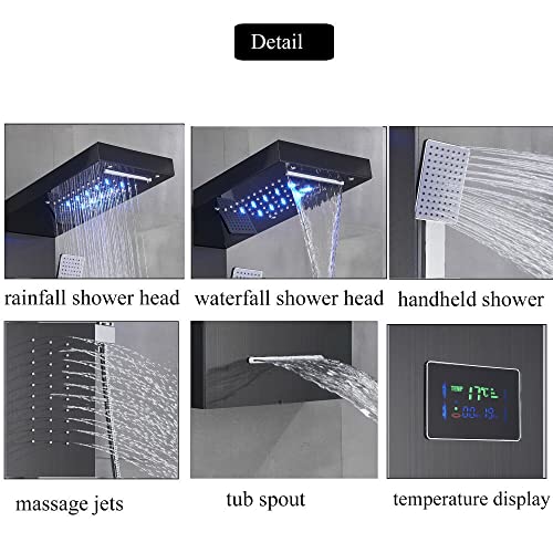LED Light Shower Panel Tower Rainfall Waterfall Shower Head with Massager Jets Body System Jet miniatura 5