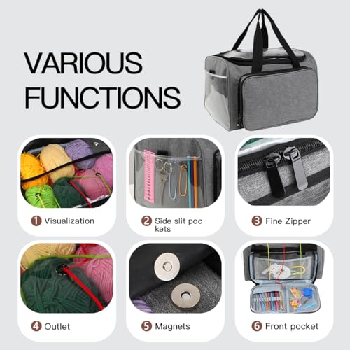Image of Weabetfu Large Crochet Bag Knitting Bags and Totes Organizer Huge Yarn Bag Storage for Crocheting Knitter,Crochet Hooks,Knitting Needles Kit,Supplies,Yarn - Ideal Crochet & Knitting Gift(Grey)