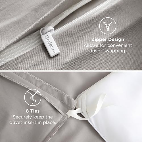 Image of Bedsure Duvet Cover Full Size - Soft Double Brushed Bedding Set for Kids & Adults, Zipper Closure, 3 Pieces, Includes 1 Duvet Cover (80 inchx90 inch) & 2 Pillow Shams, NO Comforter, Taupe