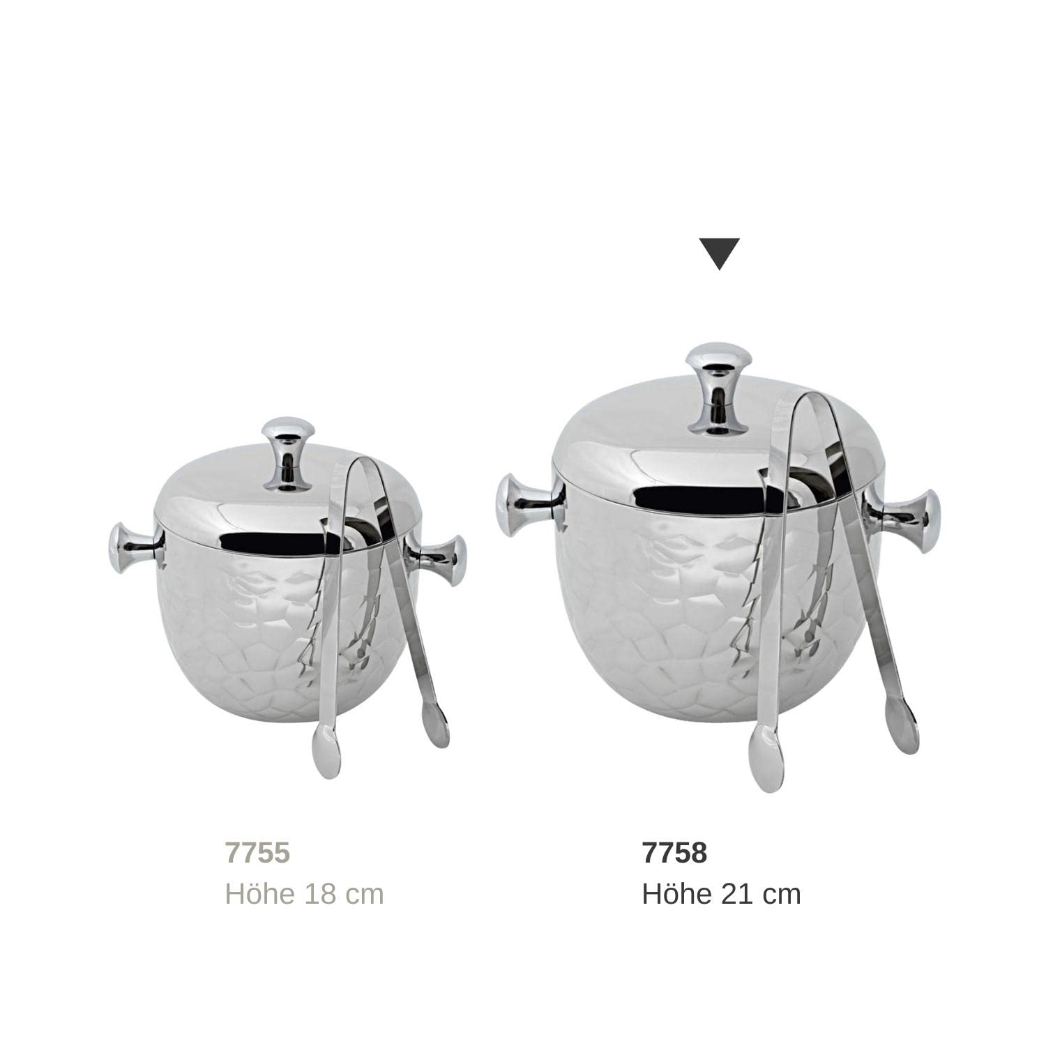 EDZARD Cubitera Rico (H 18 cm, Ø 16 cm, 1,5 L), acero inoxidable pulido espejo, doble pared, martillada, con tapa y pinzas – cubo de hielo, cubitera con tapa, hielera, accesorio de bar
