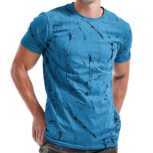 RONOMO Herren T-Shirt mit Print Batik & Graffiti-SH Blue L
