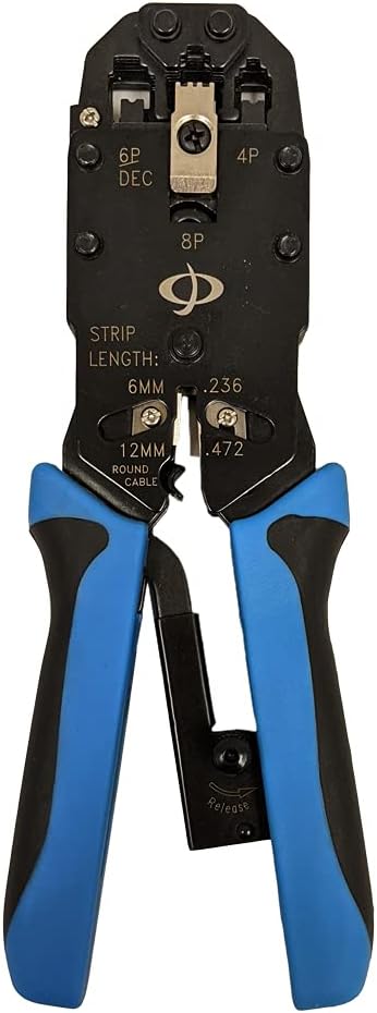 Professional Ratcheting Crimp Tool for Modular Plugs - RJ45, RJ12, RJ11, RJ9 & DEC Plugs - Strip and Cut