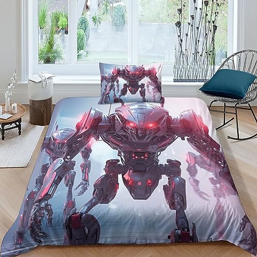 AYSUM Mech Warrior Microfibre Literie Hypoallergénique Housse De Couette Confortable Comfort Cover Respirant Linge De Lit Fermeture À Glissière Parure De Lit Single（135x200cm）