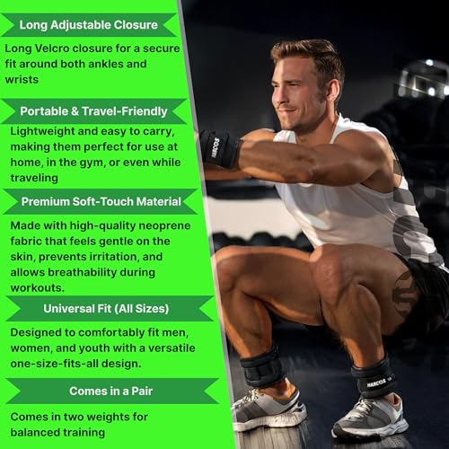 Image of Harcos Neoprene Ankle & Wrist Weights Adjustable Pair - 1lbs 2lbs 3lbs 4lbs 5lbs Weighted Cuffs for Legs & Arms | Gym, Home, Running, Exercise, Pilates, Physiotherapy, Strength Training (Black, 6Lbs (3 Lbs x 2))