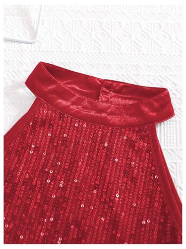 Image of OYOANGLE Girl's 2 Piece Outfit Sequin Sparkle Halter Neck Tank Top and Shorts Set
