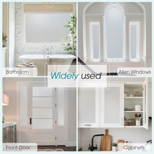 Image of Coavas Frosted Glass Window Privacy Film Day and Night, Static Cling No Glue, Anti-Glare Heat Blocking, Renter-Friendly Removable Decorative Covering for Home Bathroom Bedroom, 29.5 x 157.5 Inch, Pure