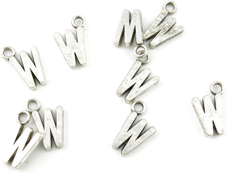 640 Pieces Antique Silver Tone Jewelry Making Charms R4ZR5 Alphabet W Pendant Ancient Findings Craft Supplies Bulk Lots