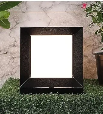 HOMELEON Gate Light for Indoor/Outdoor, Lights/Lamp for Boundary Pillar Rooftop in Cube Shape completemted by PC Glass in Milky White Colour (1 pcs, Black Metal)