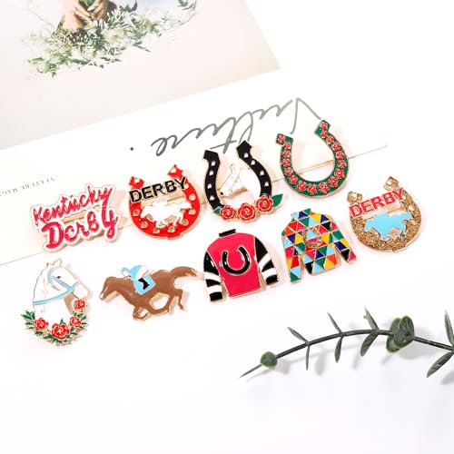 Image of Kentucky Derby Brooches for Women Enamel Horseshoe Riding Suit Brooch Pins Rose Horse Race Day Brooches Kentucky Derby Outfits Accessories Jewelry Gifts