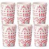 Roshtia 6 Pcs Mexican Tequila Shot Glasses Set 2 oz Talavera Shot Glasses Handmade Ceramic Cups with White Decoration Mexican Pottery Gift Mugs for Tequila Lover Bachelorette Party (Pink)