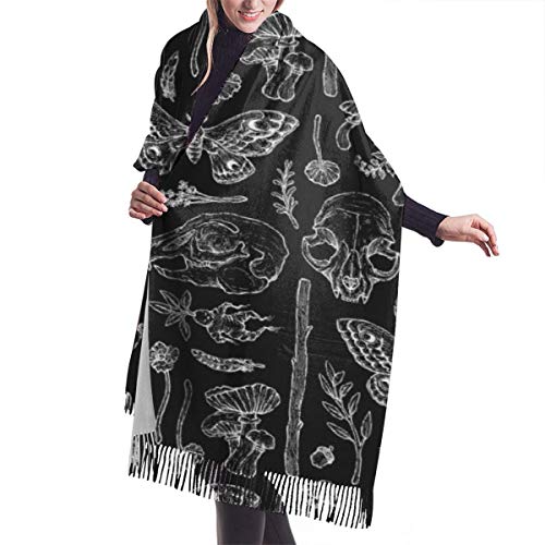 Extra Large Soft Warm Butterfly Skull Head Mushroom Leaf Specimen Cashmere Blanket Scarf For Women Lady Luxury Elegant Tassel Pashmina Shawl Wrap In Spring Fall Winter - 77