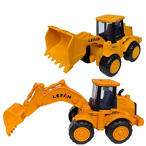 PLUSPOINT Excavator + Bulldozer Construction Vehicles for Kids Pretend Play Toy Trucks Play Set Building Vehicles Set for Kids 3-14 Years. (2Pc Bulldozer+ Excavator), Multi Color
